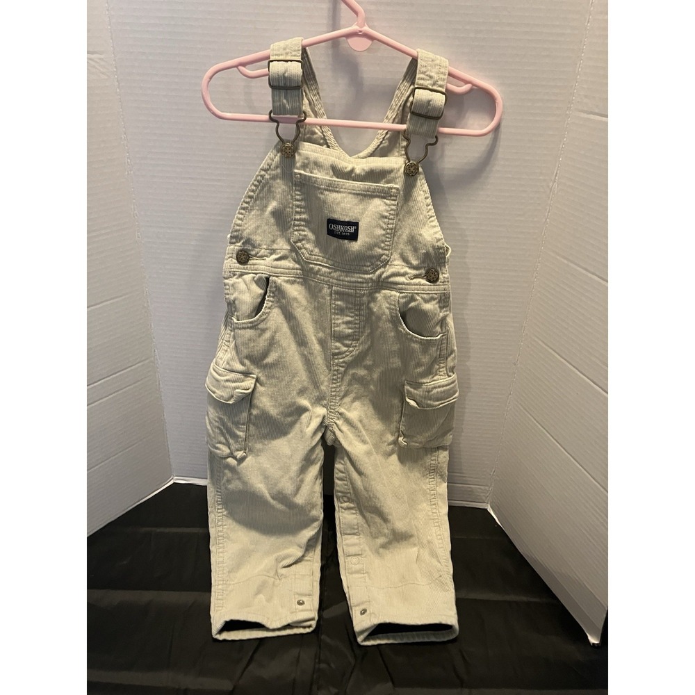 Osh Kosh B'gosh Vestbak Cream Colored Corduroy Overalls 18 Months Cargo Pockets